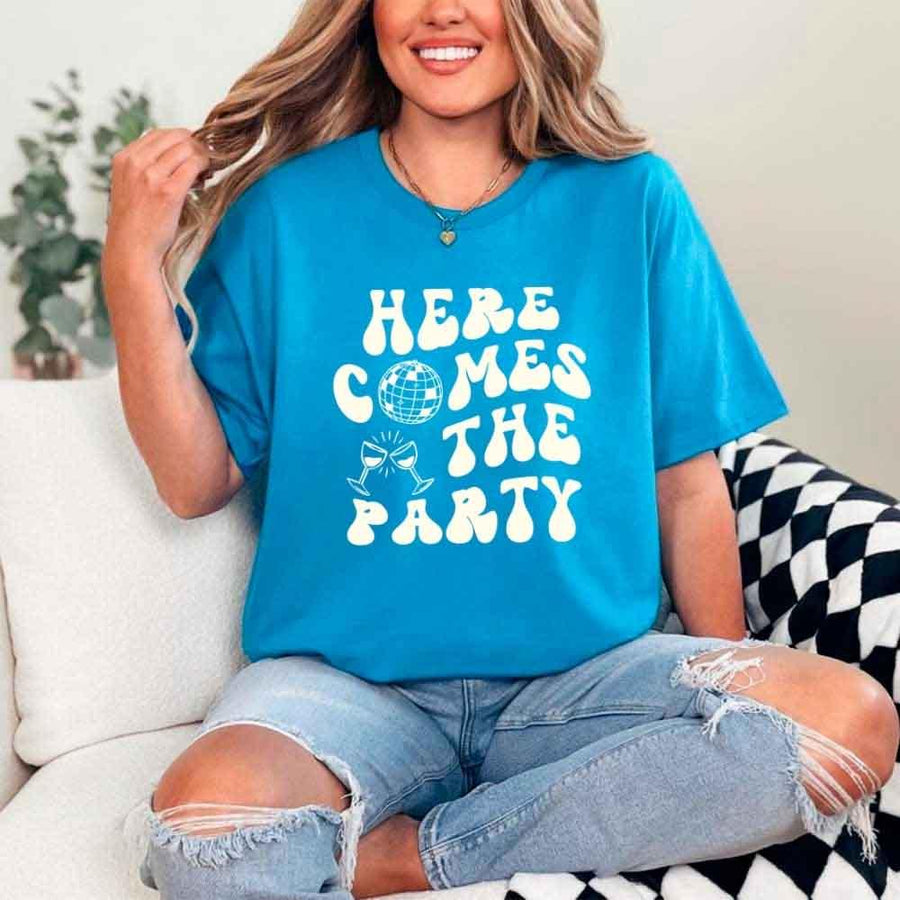 May include Sapphire bachelorette-themed T-shirt reading “Vino Before Vows,” featuring playful typography and celebratory bridal party design elements!