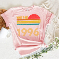 May include a personalized vintage-style t-shirt with a retro sun graphic and customizable year text printed on the front.
