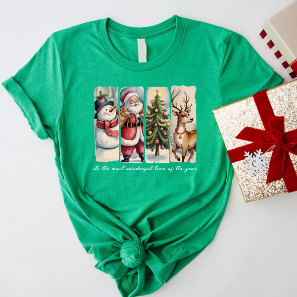 May include a cozy Christmas crewneck shirt featuring a vintage-style Santa Claus graphic with festive details and classic lettering such as “It’s the Most Wonderful Time.” The design has a nostalgic holiday charm, ideal for celebrating the Christmas season in comfort and style.