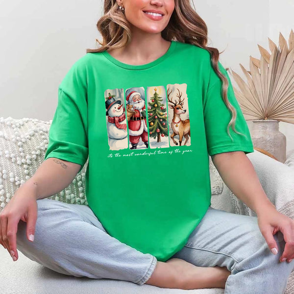 May include a cozy Christmas crewneck shirt featuring a vintage-style Santa Claus graphic with festive details and classic lettering such as “It’s the Most Wonderful Time.” The design has a nostalgic holiday charm, ideal for celebrating the Christmas season in comfort and style.