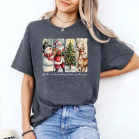 May include a cozy Christmas crewneck shirt featuring a vintage-style Santa Claus graphic with festive details and classic lettering such as “It’s the Most Wonderful Time.” The design has a nostalgic holiday charm, ideal for celebrating the Christmas season in comfort and style.