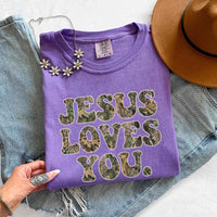 Jesus Loves You Camouflage Comfort Colors - Faith Based Graphic Tee