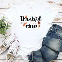 Camiseta de pareja agradecida por él/ella en Acción de Gracias