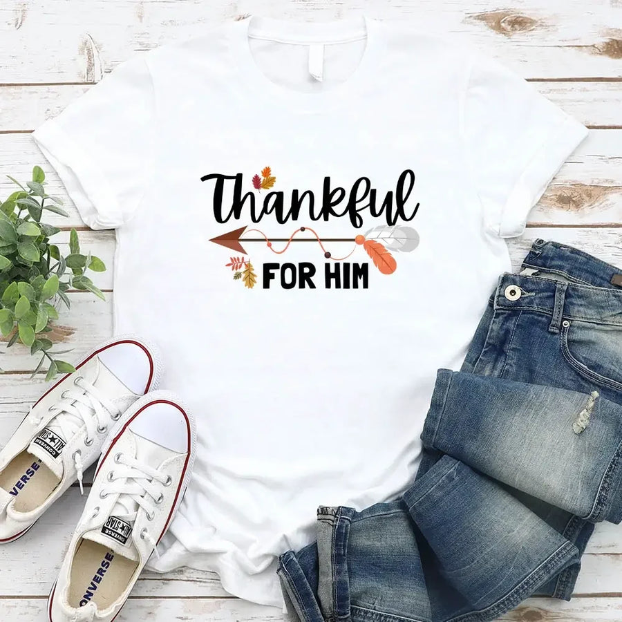 Camiseta de pareja agradecida por él/ella en Acción de Gracias