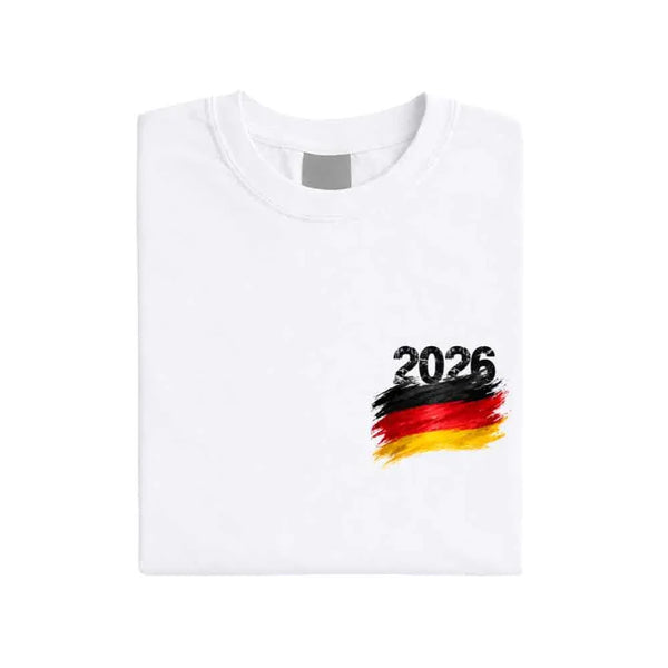 May include a person wearing a White Germany 2026 World Cup "Countries" T-Shirt – Soccer Fan Graphic Tee featuring bold soccer countries graphic and relaxed fit.