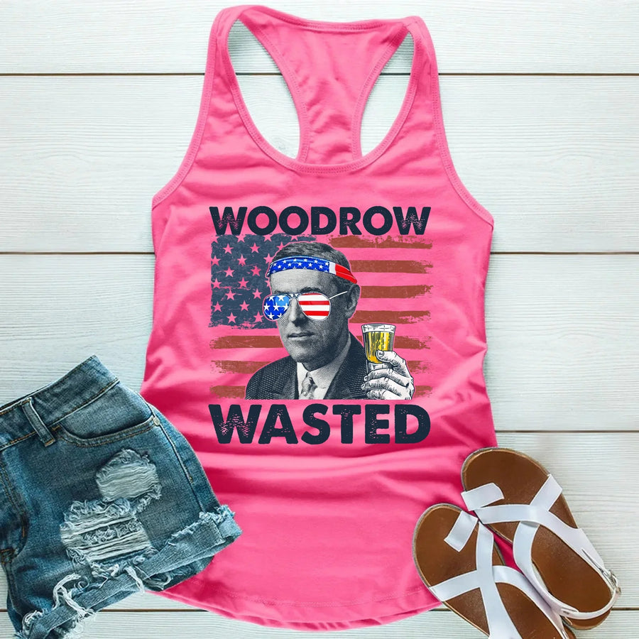 Get party-ready this Independence Day with the Woodrow Wasted tank – a funny patriotic top for summer fun.
Hot Pink