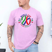 May include a person wearing a Lilac colored 2026 World Cup T-shirt featuring bold soccer graphic and relaxed fit.