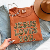 Jesus Loves You Camouflage Comfort Colors - Faith Based Graphic Tee