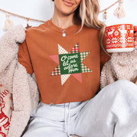 May include an O Come Let Us Adore Him Comfort Colors Christmas T-Shirt featuring a Christian holiday message inspired by a beloved Christmas hymn, designed for church services, family gatherings, worship events, and meaningful seasonal gifting.