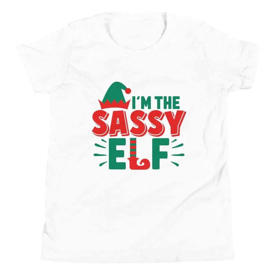 May include a toddler Christmas tee with a playful elf graphic printed on the front, presented on a plain background.
