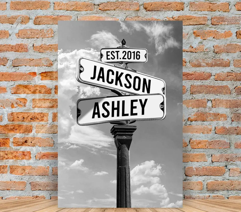 Street Sign With Names For Couples Canvas