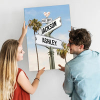 Custom Street Sign Palms With Names Canvas For Couples