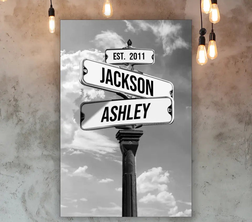 Street Sign With Names For Couples Canvas