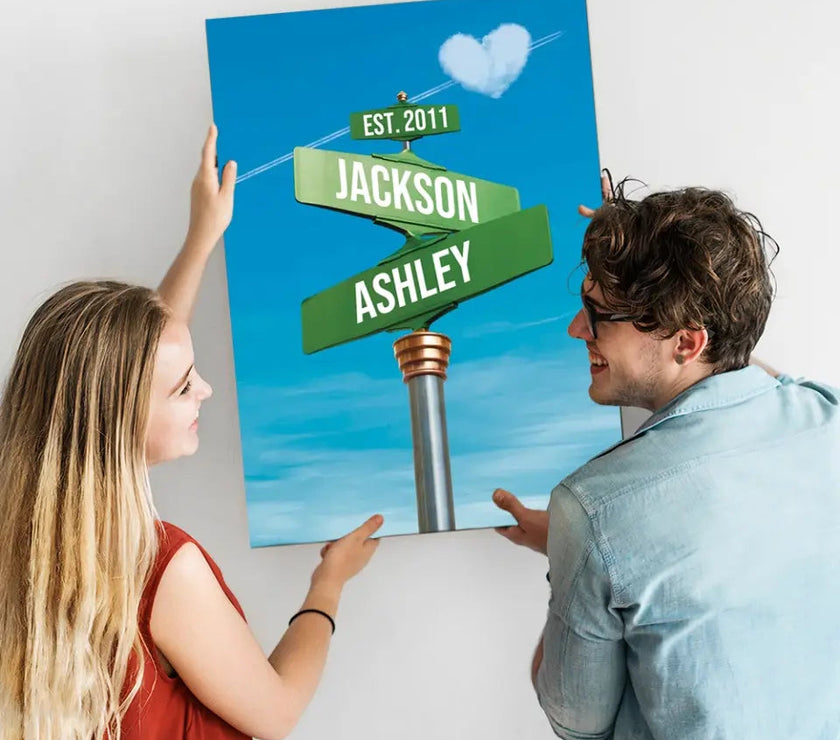 Couples Street Sign Premium Canvas