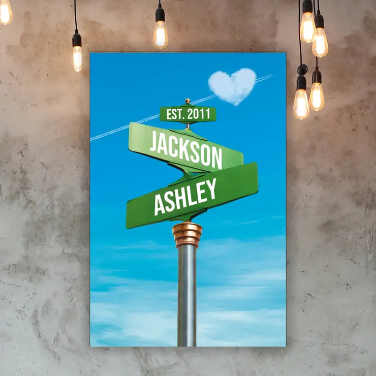 Couples Street Sign Premium Canvas