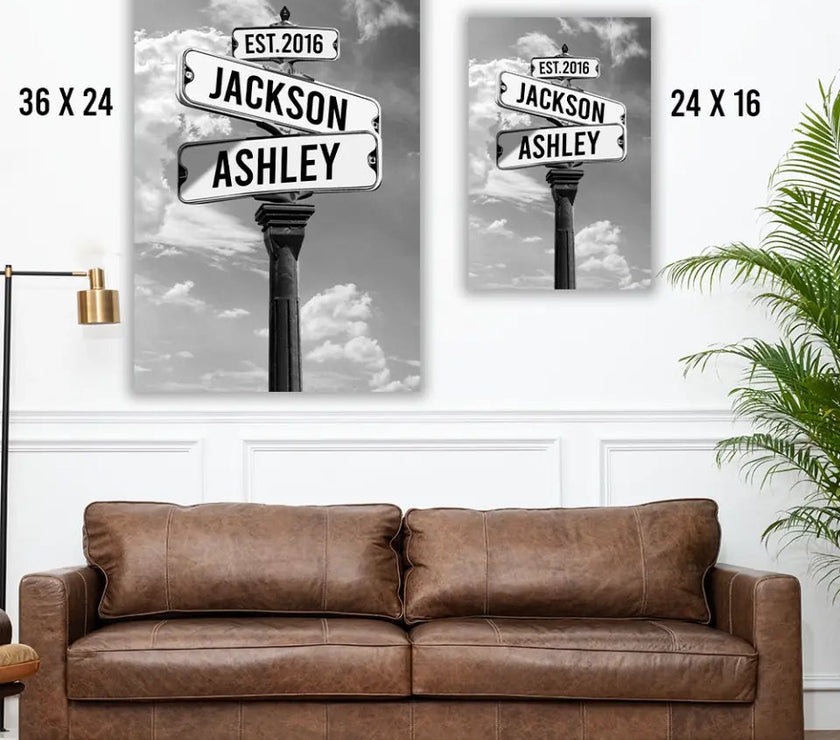 Street Sign With Names For Couples Canvas