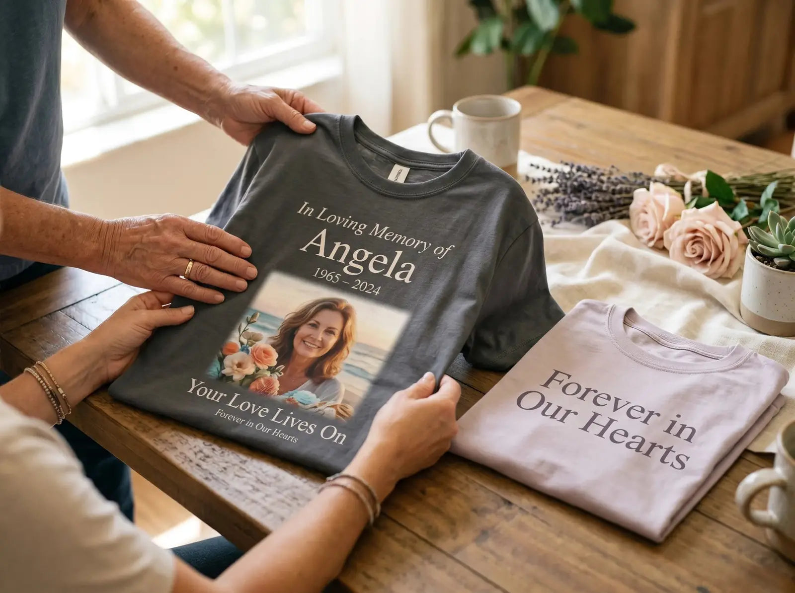 Custom In Loving Memory t-shirts Miami South Florida with personalized photos names dates and tribute text